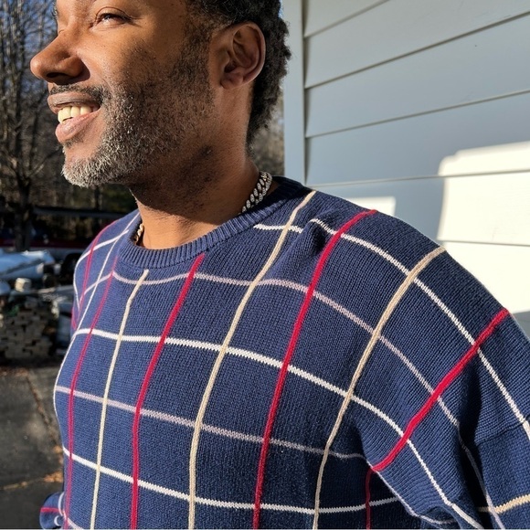 Vintage Orvis Blue Striped Cotton Crewneck Sweater | Classic Preppy Style Large - Picture 2 of 13